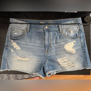 Distressed Boyfriend Midi Denim Shorts